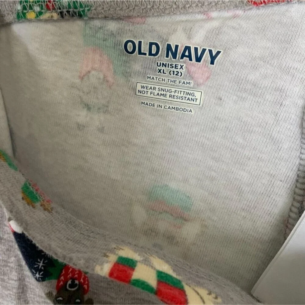 Old Navy Girls Pajama Pants Gray Multi XL (12) Stretch Cotton Holiday Print
